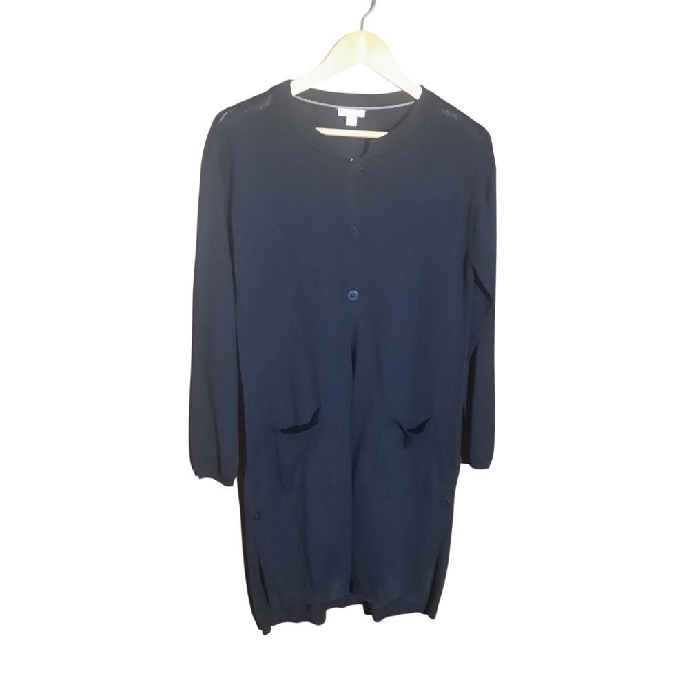 J. Jill Black Wool Blend Long Sleeve Cardigan Duster Side Slits Size SP